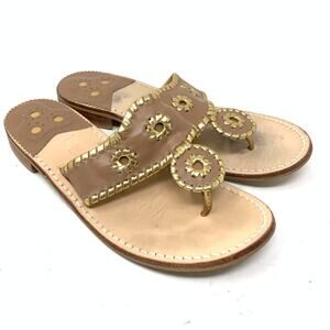 Jack Rogers Women's Size 7 Leather Pebbled Flat Sandal Open Toe Brown Gold